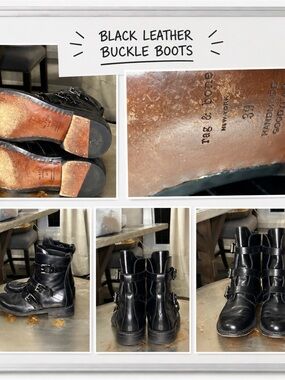 rag & bone Black Leather Buckle Moto Boots size 8.5